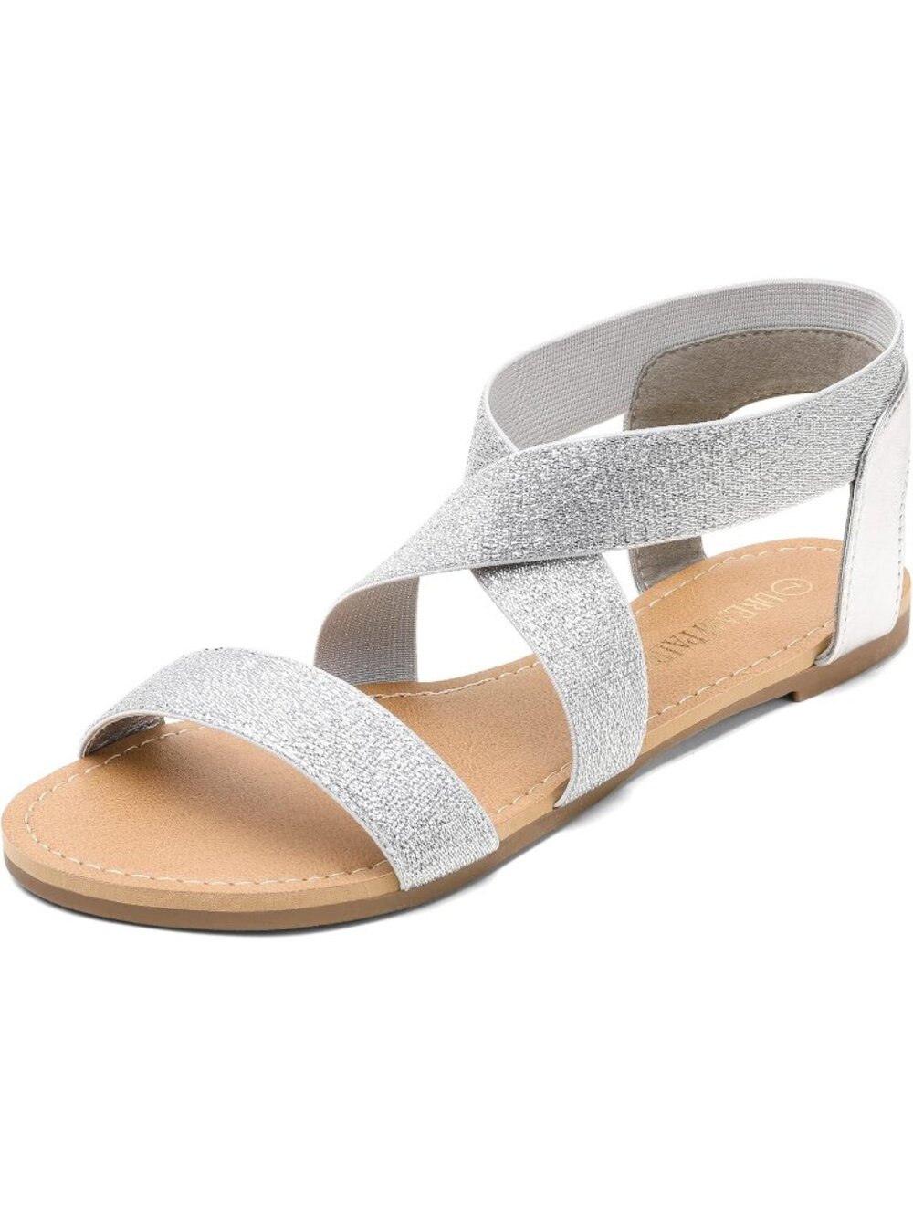 Dream Pairs Women's Silver Pu Open Toe Elastic Crisscross Straps Flat Sandals